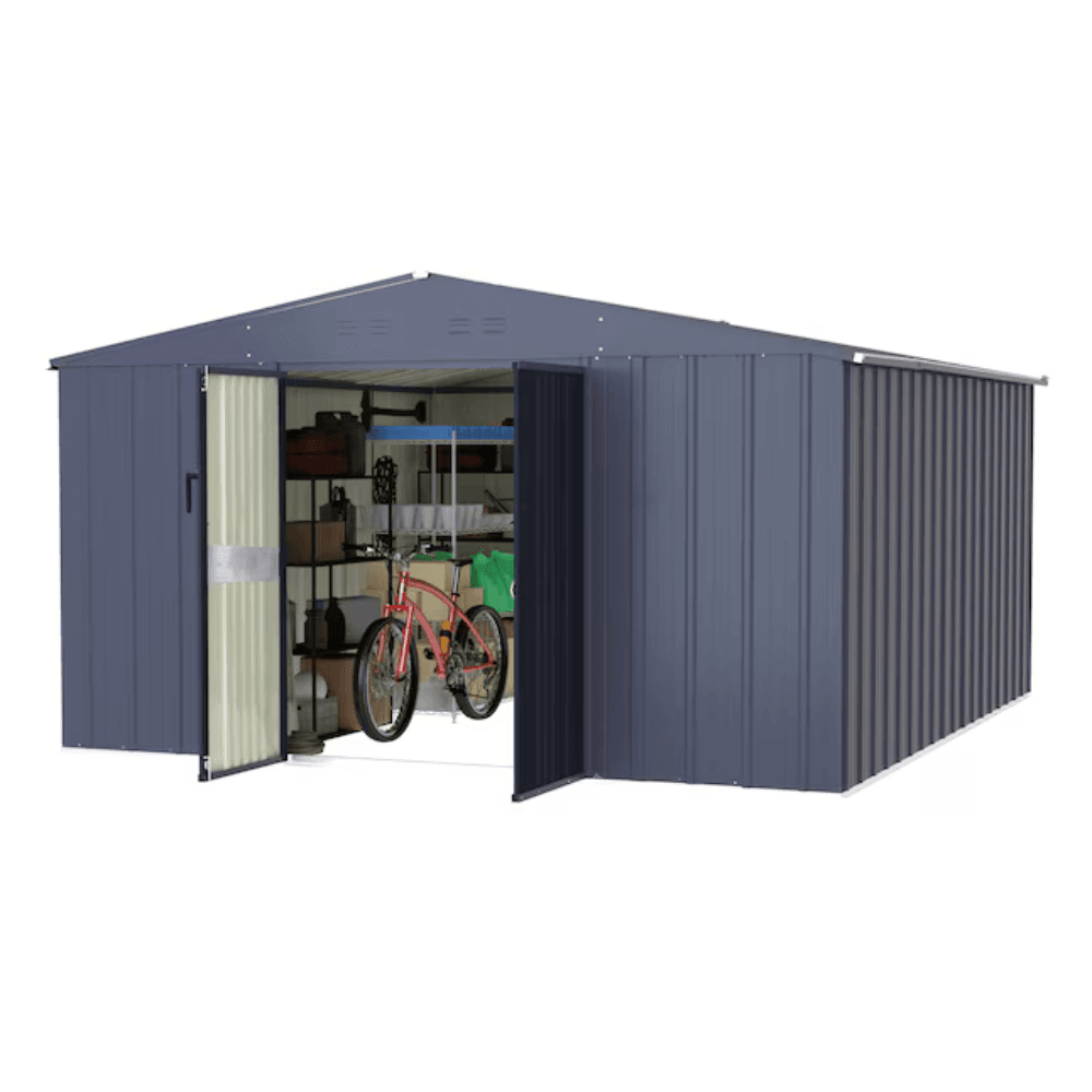 10 ft. W x 12 ft. D Outdoor Metal Storage Shed in Gray (120 sq. ft.)