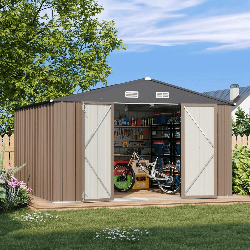 10 ft. W x 10 ft. D Outdoor Metal Storage Shed in Gray (100 sq. ft.)