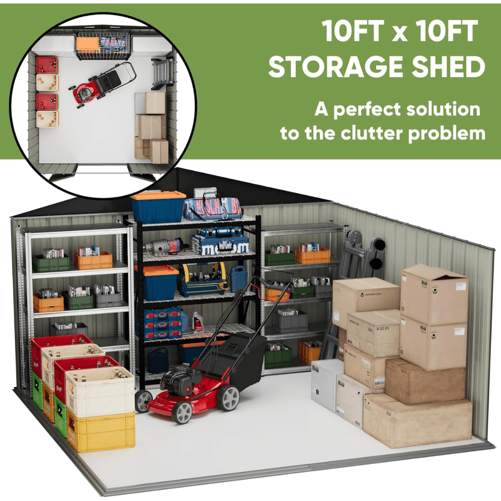 10 ft. W x 10 ft. D Outdoor Metal Storage Shed in Gray (100 sq. ft.)