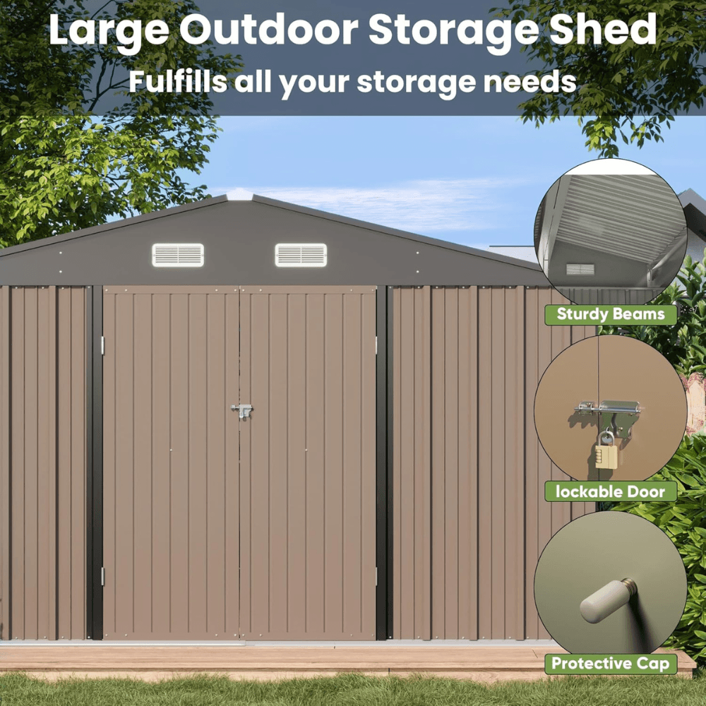 10 ft. W x 10 ft. D Outdoor Metal Storage Shed in Gray (100 sq. ft.)