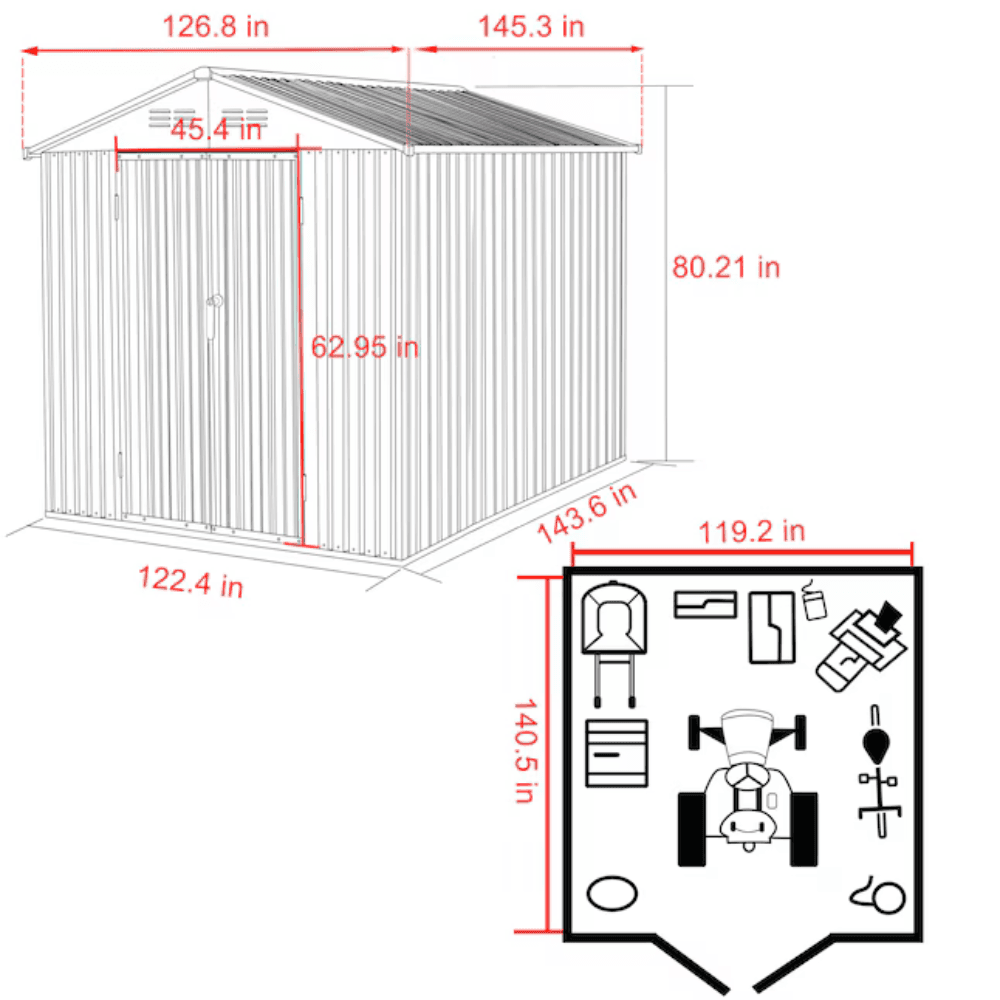 10 ft. W x 12 ft. D Outdoor Metal Storage Shed in Gray (120 sq. ft.)