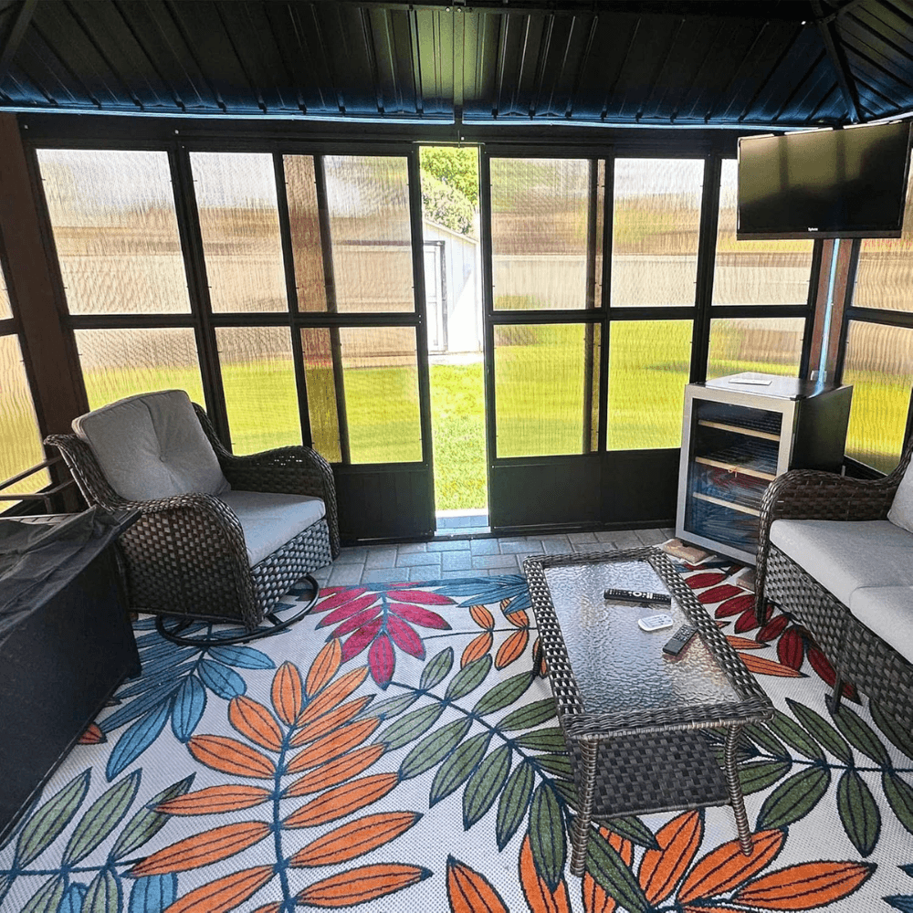 12 ft. X 16 ft. Sunroom Hardtop Gazebo Solarium Galvanized Steel Double Roof Aluminum Screen House Patio Backyard