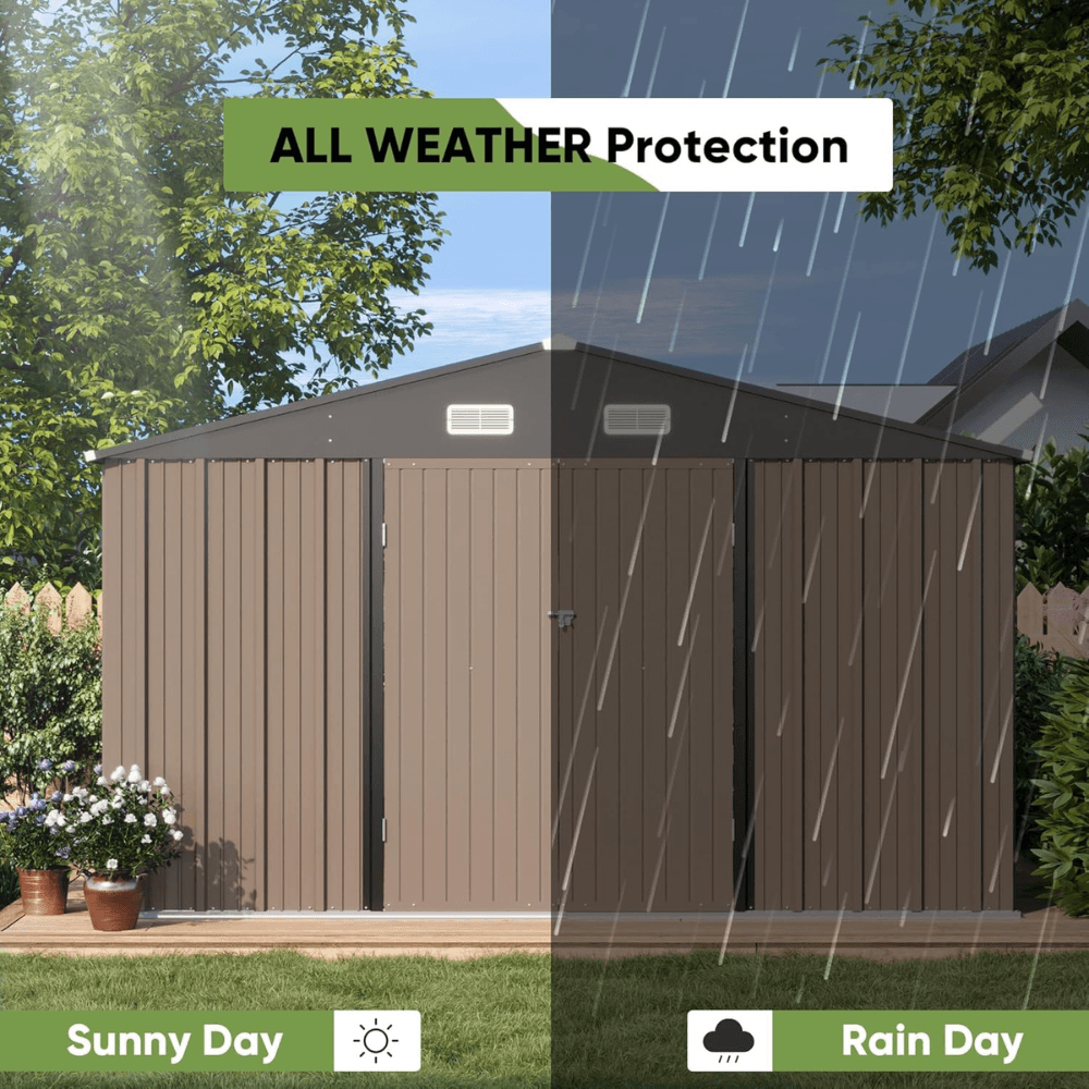 10 ft. W x 10 ft. D Outdoor Metal Storage Shed in Gray (100 sq. ft.)