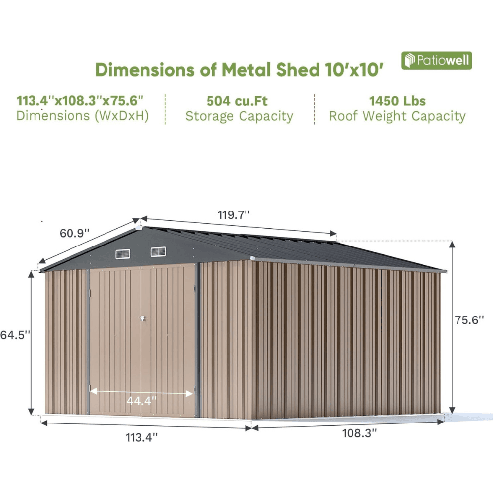 10 ft. W x 10 ft. D Outdoor Metal Storage Shed in Gray (100 sq. ft.)