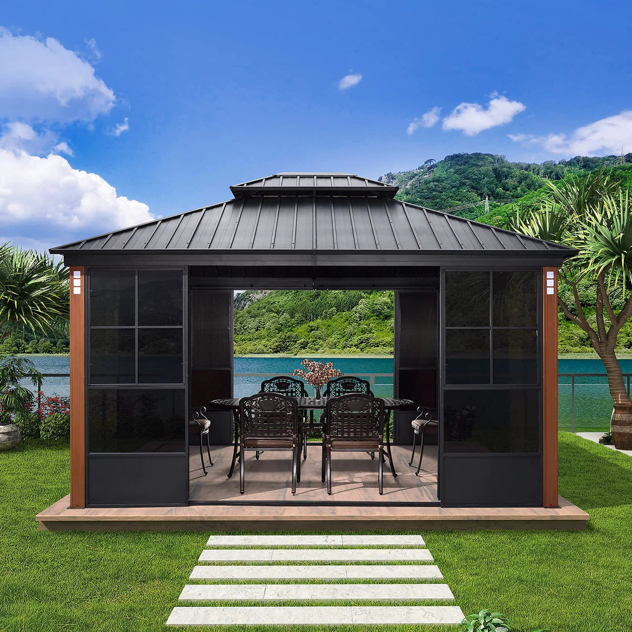 12′ x 14′ Hardtop Gazebo For Patio Screen House Backyard Sunroom
