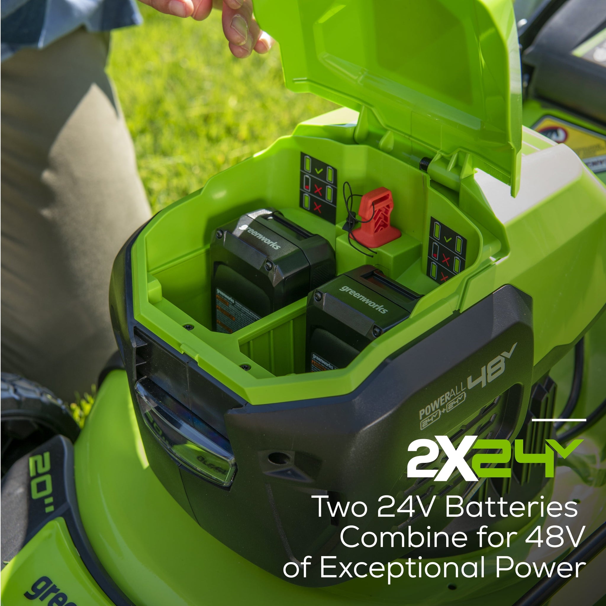 Greenworks 48V 20" Battery-Powered Lawn Mower Two 4.0Ah USB Batteries & Charger